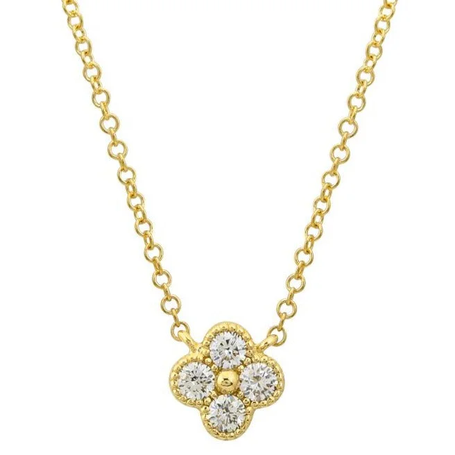 Bold Bead Necklaces For Casual Wear-14K Quatrefoil Diamond Necklace