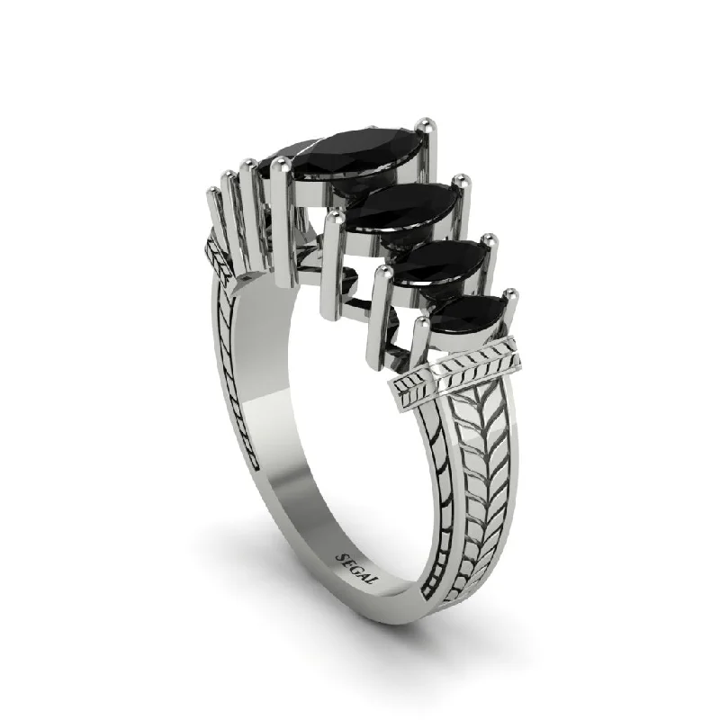 Sparkling Engagement Rings For Unique Brides-Marquise-Cut Black Diamond Cascade Engagement Ring - Regina No. 9