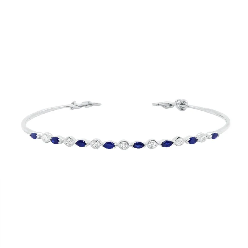 Bangles With Feather Accents-WHITE GOLD BANGLE BRACELET WITH MARQUISE SAPPHIRES AND ROUND DIAMONDS, .21 CT TW