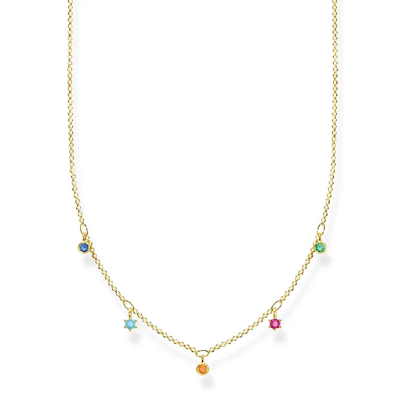 Bold Bead Necklaces For Casual Wear-Gold Plated Sterling Silver Thomas Sabo Charm Club Coloured Zirconia Necklace 40-45cm