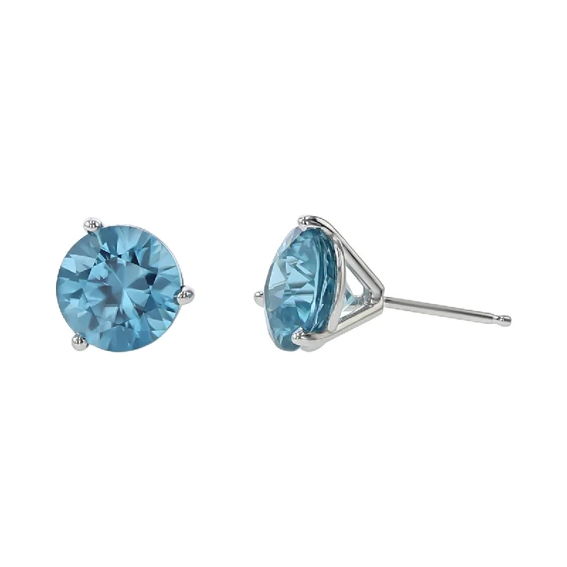 Dangle Earrings For Wedding Occasions-14K White Gold Blue Zircon Stud Earrings