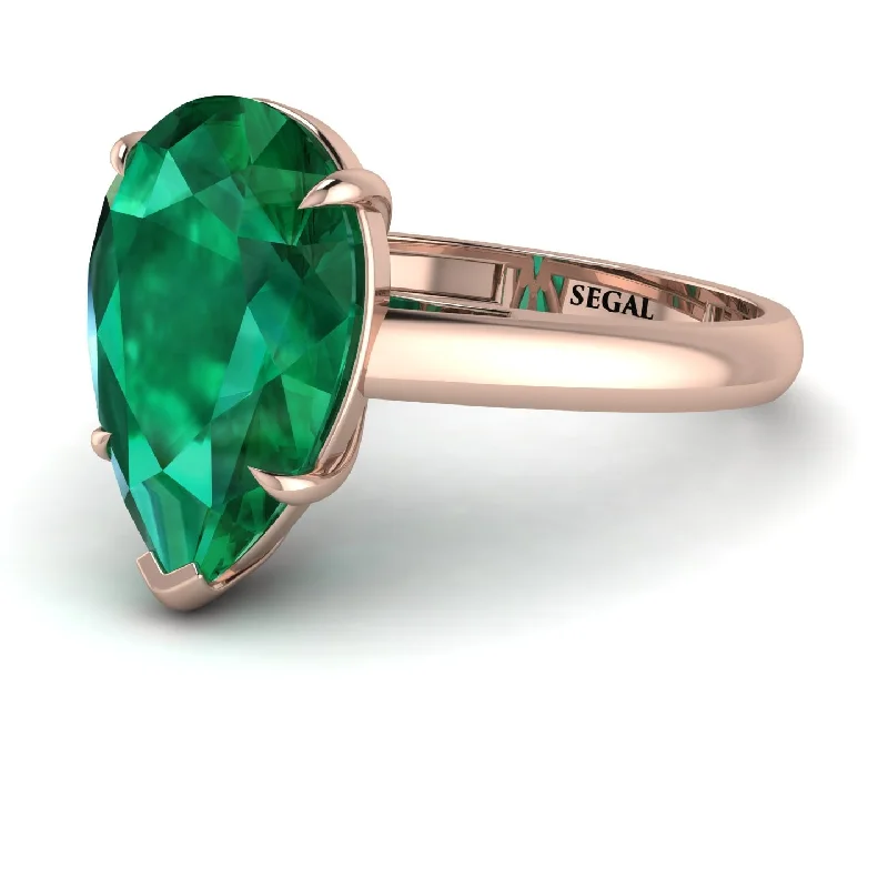 Men’s Personalized Rings For Custom Jewelry-Pear Cut Emerald Solitaire Engagement Ring - Elle No. 5