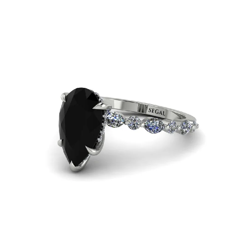 Designer Engagement Rings For Brides-Pear-Cut Black Diamond Halo Engagement Ring - Nylah No. 9