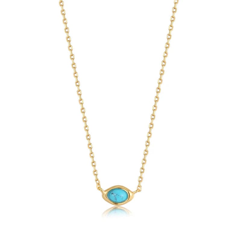 Vintage Pendant Necklaces For Retro Glam-Gold Turquoise Wave Necklace