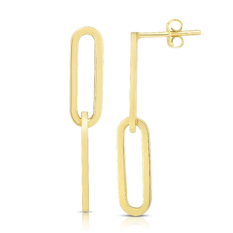 Trendy Gold Earrings For Party Glam-14k Yellow Gold Oval Paper Clip Earrings