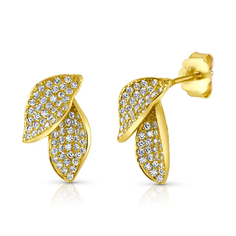 Classic Drop Earrings For Evening Wear-FIORE DOUBLE PETAL EARRINGS, GOLD