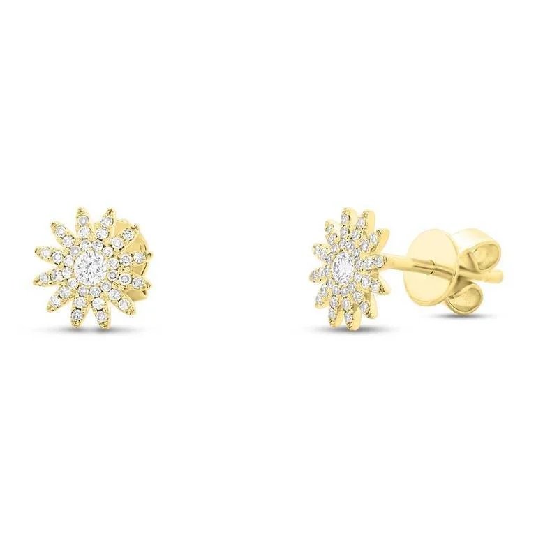 Statement Earrings For Unique Style-14K Yellow Gold Sunburst Stud Earrings