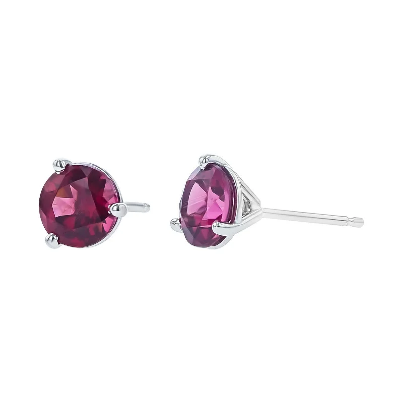 Handcrafted Wooden Earrings For Natural Style-14K White Gold Rhodolite Garnet Stud Earrings