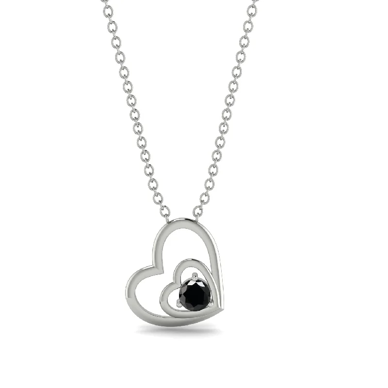 Elegant Crystal Pendant Necklaces For Brides-Two Hearts Black Diamond Necklace - Dana No. 9