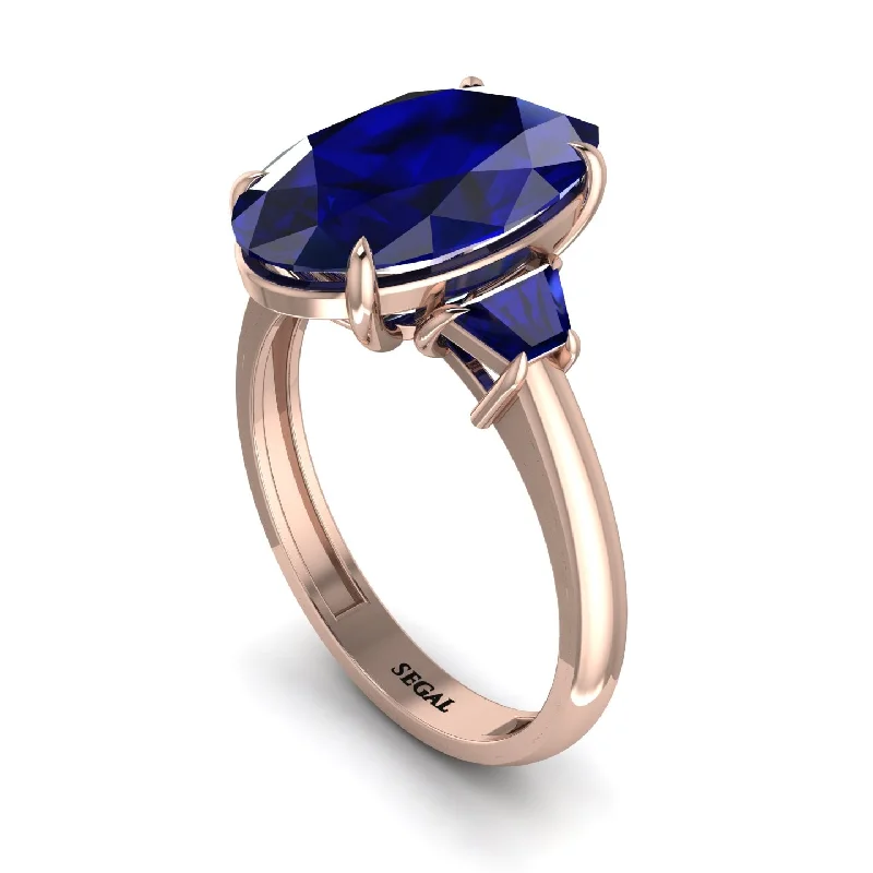 Simple Band Rings For Everyday Style-Oval-Cut Sapphire Three Stone Engagement Ring - Amari No. 74