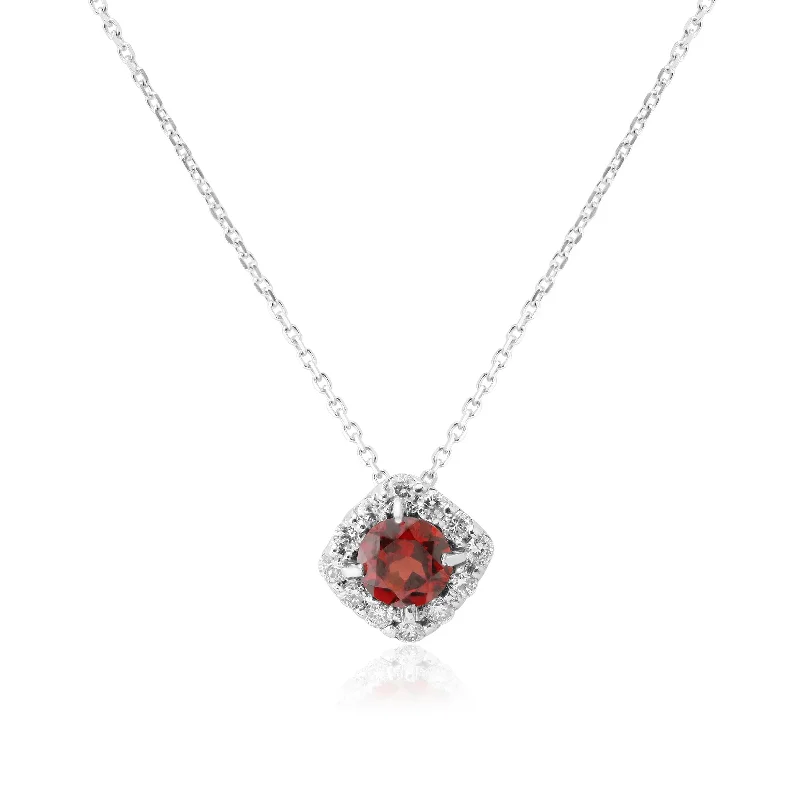 Fashionable Rope Necklaces For Casual Look-White Gold Diamond and Garnet Necklace