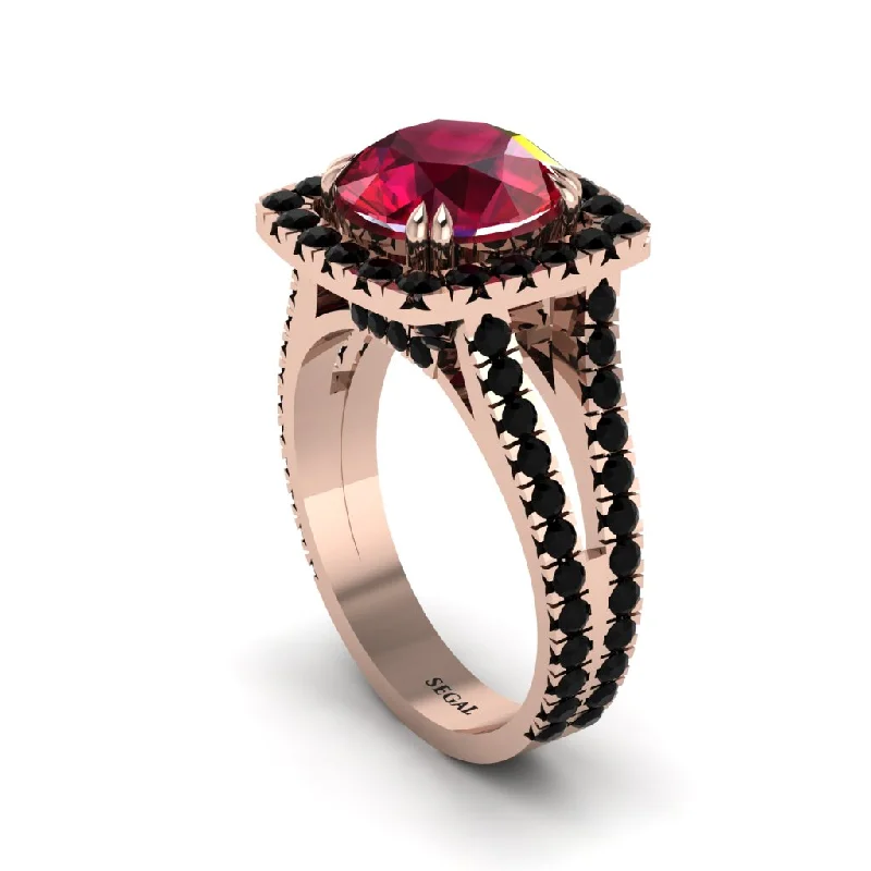 Custom Gemstone Engagement Rings For Brides-Ruby Pave Split Shank Engagement Ring - Averie No. 41