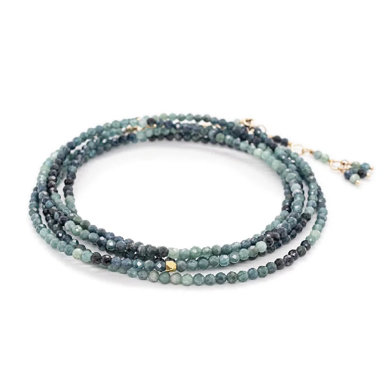 Layered Gold Chain Necklaces For Luxury Look-14k Blue Tourmaline Wrap Bracelet & Necklace with 18K Hex Bead