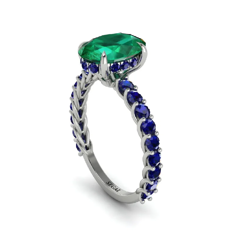 Custom Birthstone Rings For Loved Ones-Oval-Cut Halo Emerald Timeless Elegance Engagement Ring - Kelsey No. 66