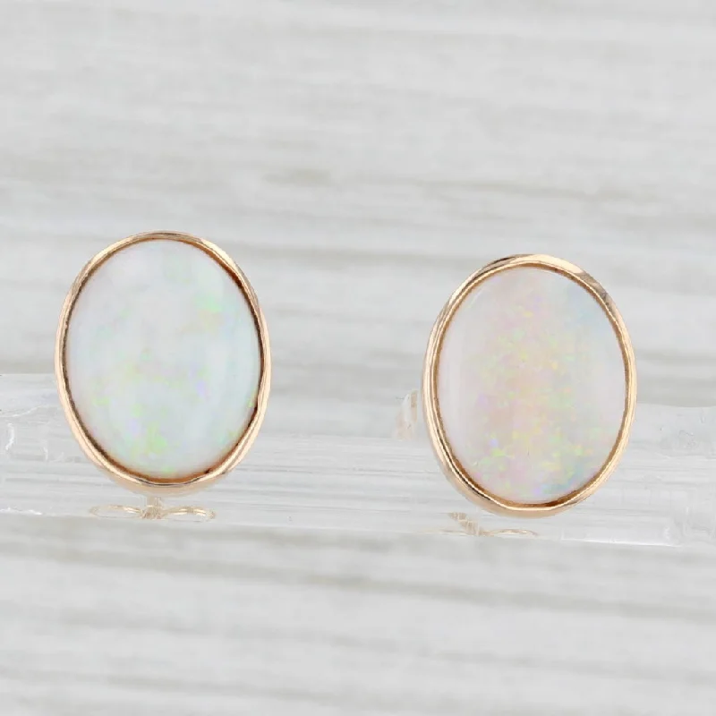 Affordable Hoop Earrings For Fashion Lovers-Vintage Oval Cabochon Opal Stud Earrings 14k Yellow Gold