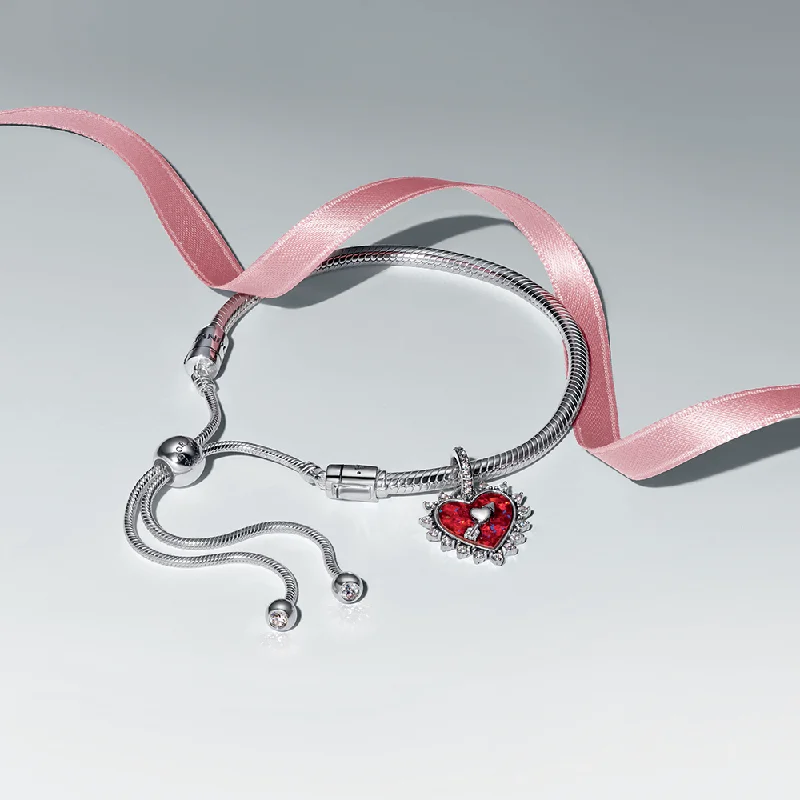 Bracelets For New Year’s Eve-Sparkling Red Heart Bracelet Gift Set B802558