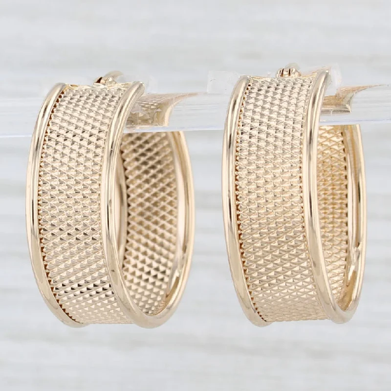 Bold Gold Earrings For Fashion Forward-Wide Textured 14k Yellow Gold Hoop Earrings