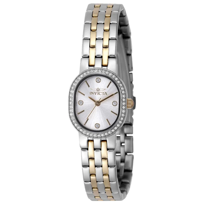 Watches With Classic Designs-Invicta Women's Watch - Angel Quartz Oval Case Silver Dial Two Tone Bracelet | 48136