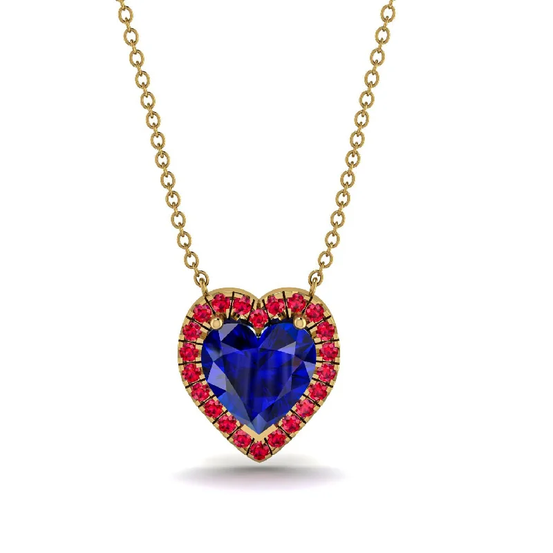 Elegant Layered Necklaces For Brides-4.7Ct Sapphire Halo Heart Necklace - Jaylene No. 58