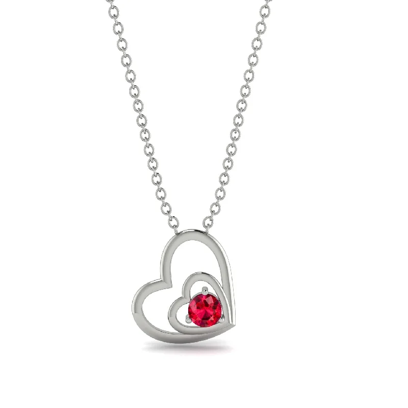 Custom Silver Necklaces For Thoughtful Gifts-Two Hearts Ruby Necklace - Dana No. 12