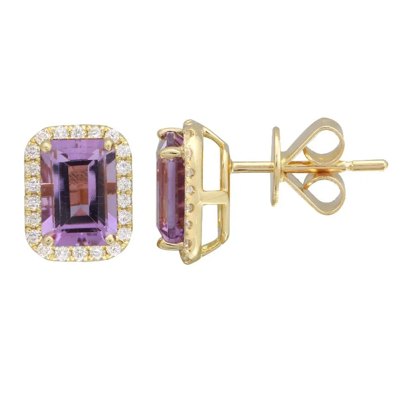 Chunky Hoop Earrings For Everyday Wear-14k Yellow Amethyst Emerald Cut Gemstone Earrings