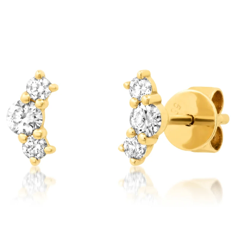 Unique Pearl Earrings For Timeless Elegance-MINI CURVE DIAMOND STUDS, 14kt GOLD