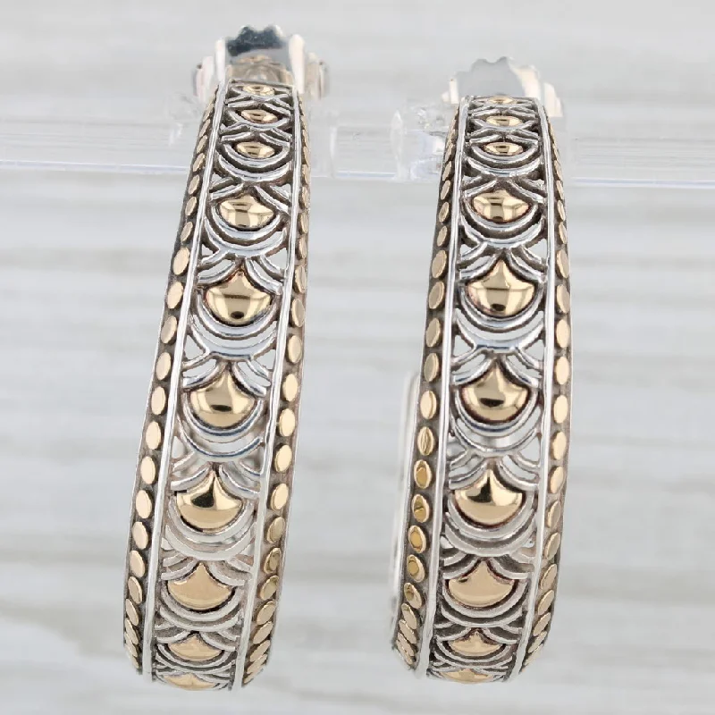 Unique Beaded Earrings For Playful Fashion-John Hardy Naga Statement Hoop Earrings Sterling Silver 18k Gold Round Hoops