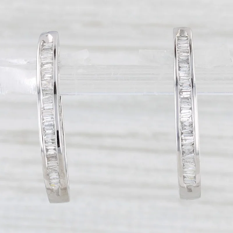 Trendy Silver Earrings For Young Women-0.58ctw Diamond Journey Earrings 10k White Gold Snap Top Oval Hoops