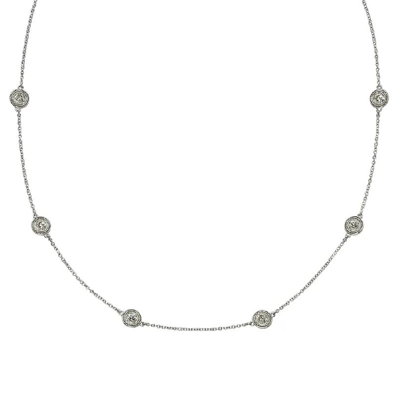 Stunning Heart Necklaces For Special Occasions-Six Diamond By The Yard Necklace with Milgrain 14K