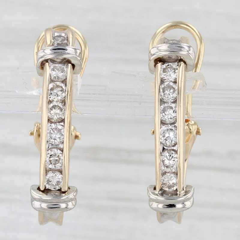 Luxury Diamond Earrings For Wedding Day-0.80ctw Diamond Journey J-Hoop Earrings 14k Yellow White Gold Omega Backs