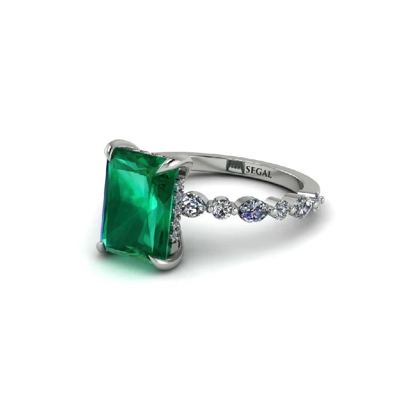 Bold Wedding Bands For Bold Couples-Radiant-Cut Emerald Eternal Radiance Engagement Ring - Skye No. 6