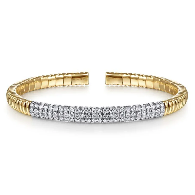 Bracelets For Special Occasions Gifts-Gabriel & Co. - BG4231-65Y45JJ - 14K Yellow Gold Cuff Bracelet with Diamond Pavâ€š Station