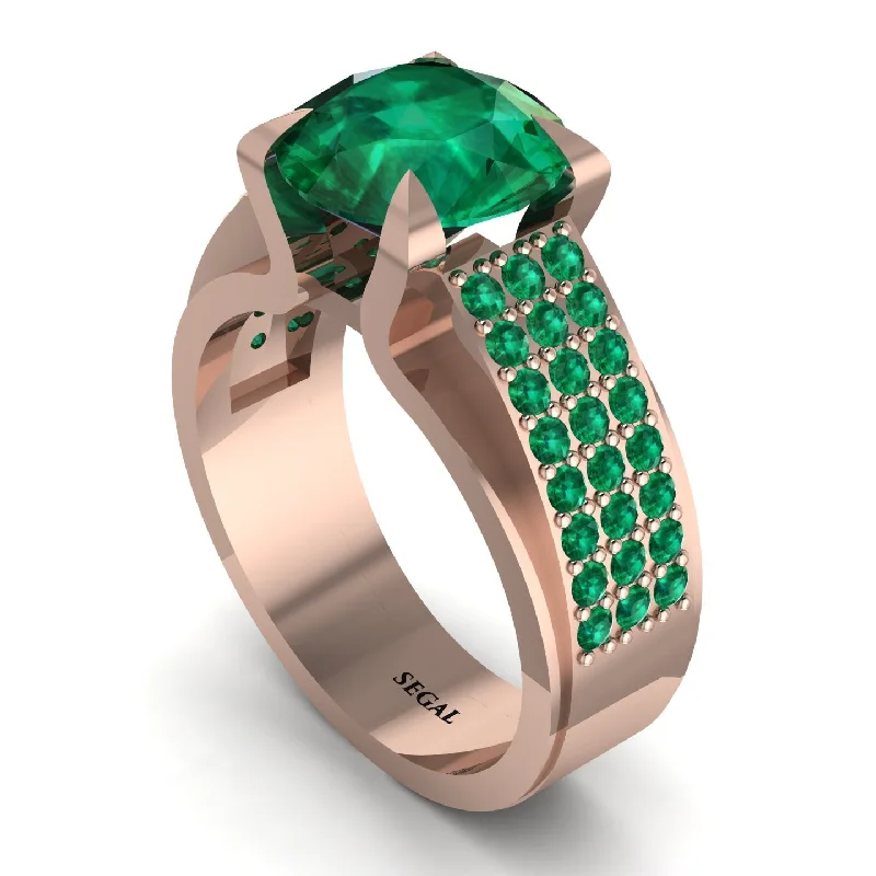 Unique Engagement Rings For Non-Traditional Weddings-Round Cut Emerald 14K Gold Pave Engagement Ring - Saylor No. 20