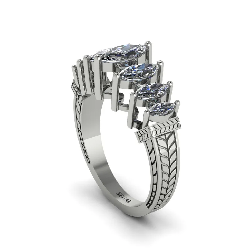 Elegant Engagement Rings With Gemstones-Marquise-Cut Diamond Cascade Engagement Ring - Regina No. 3