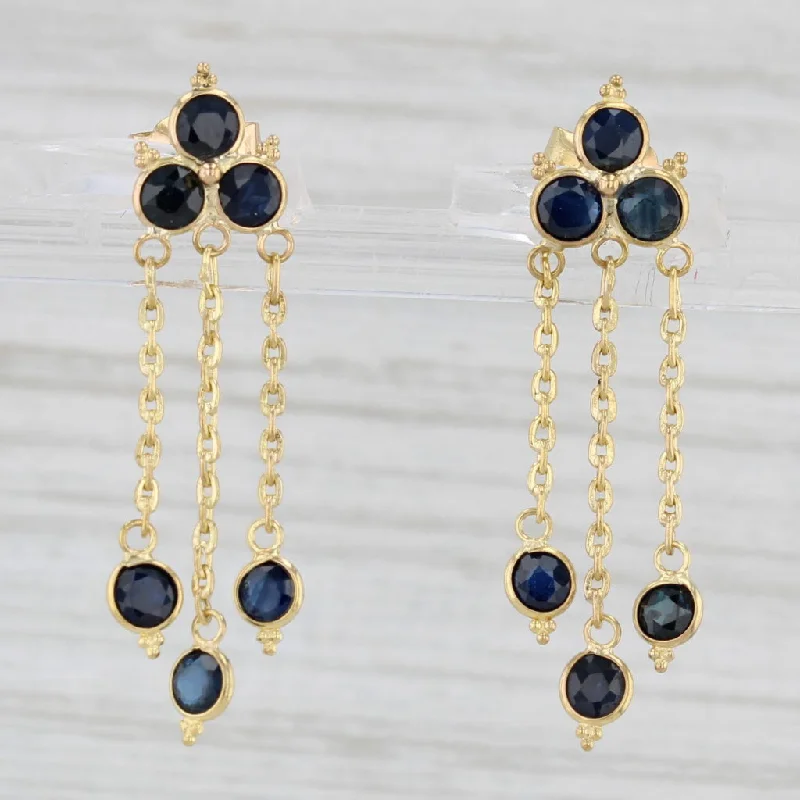 Simple Silver Stud Earrings For Casual Wear-1.20ctw Blue Sapphire 18k Yellow Gold Dangle Earrings