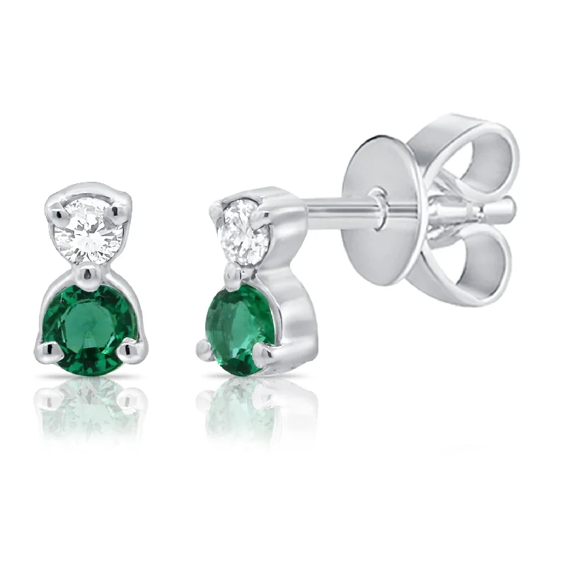 Unique Resin Earrings For Eco-Friendly Style-14K White Gold Diamond + Emerald Mini Stud Earrings