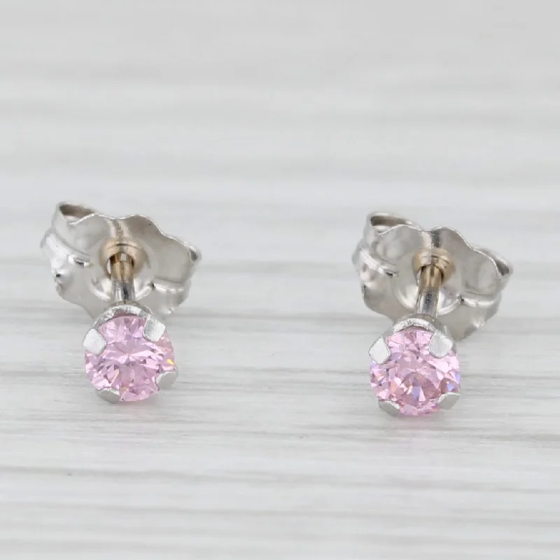 Luxury Drop Earrings For Wedding Day-0.20ctw Pink Ice Cubic Zirconia Stud Earrings 14k White Gold Round Solitaires