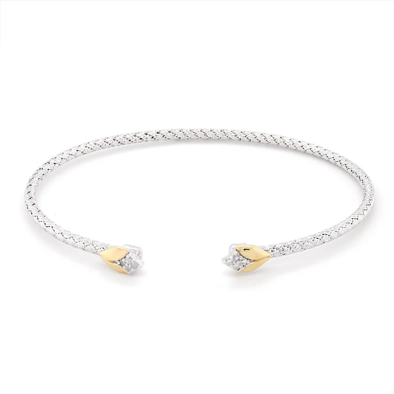 Bangles With Geometric Shapes-STERLING SILVER OPEN BANGLE WITH CLUSTER SET CUBIC ZIRCONIA AND GOLD ACCENTS