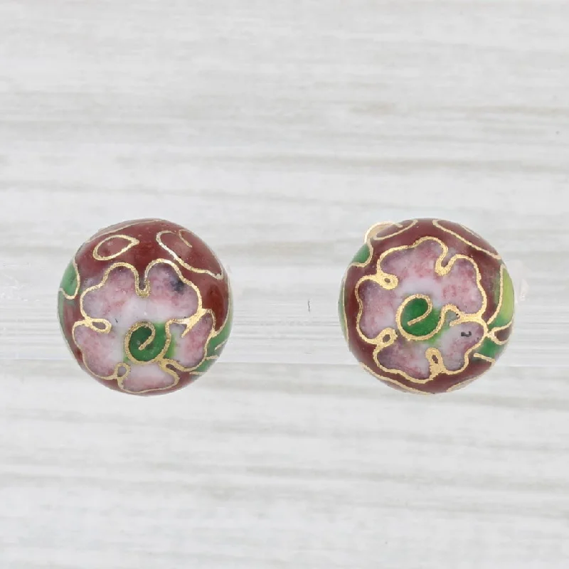 Unique Resin Drop Earrings For Bold Fashion-Cloissonne Stud Earrings 14k Yellow Gold Flower Bead Studs