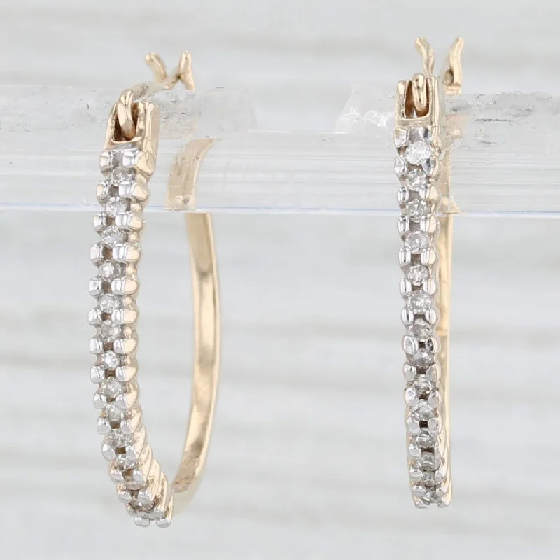 Stunning Gemstone Earrings For Weddings-Diamond Oval Hoop Earrings 10k Yellow Gold Snap Top Hoops