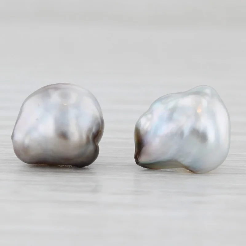 Simple Gold Earrings For Timeless Style-Baroque Gray Black Cultured Pearl Stud Earrings 14k Yellow Gold