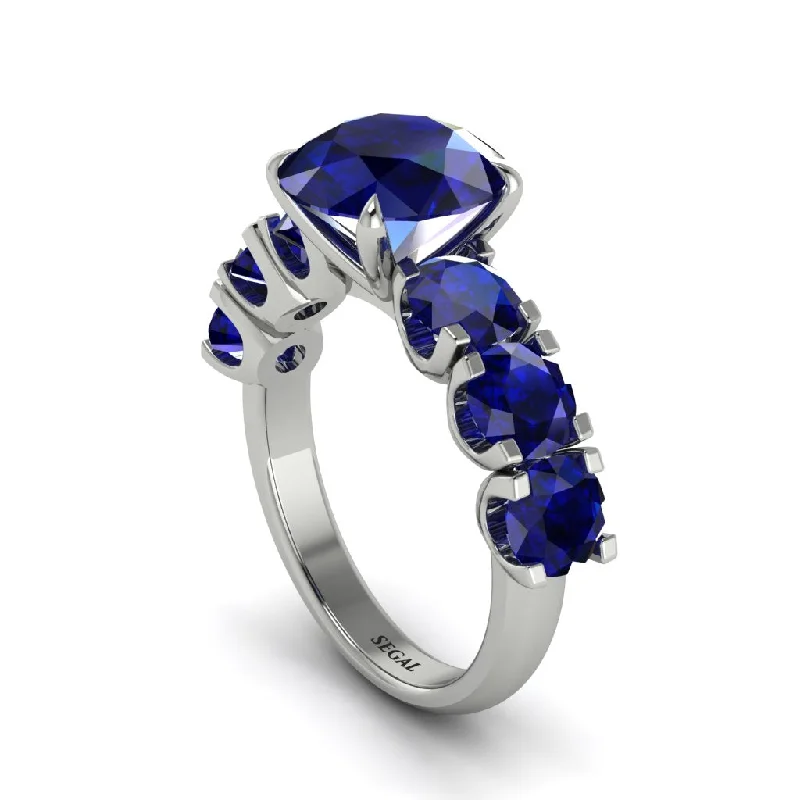 Bold Statement Rings For Fashionistas-Round Cut Sapphire Cathedral Engagement Ring - Tatum No. 75