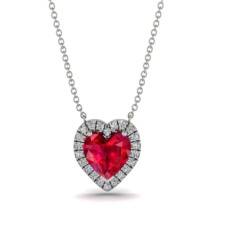 Sparkling Pendant Necklaces For Evening Fashion-4.7Ct Ruby Halo Heart Necklace - Jaylene No. 12