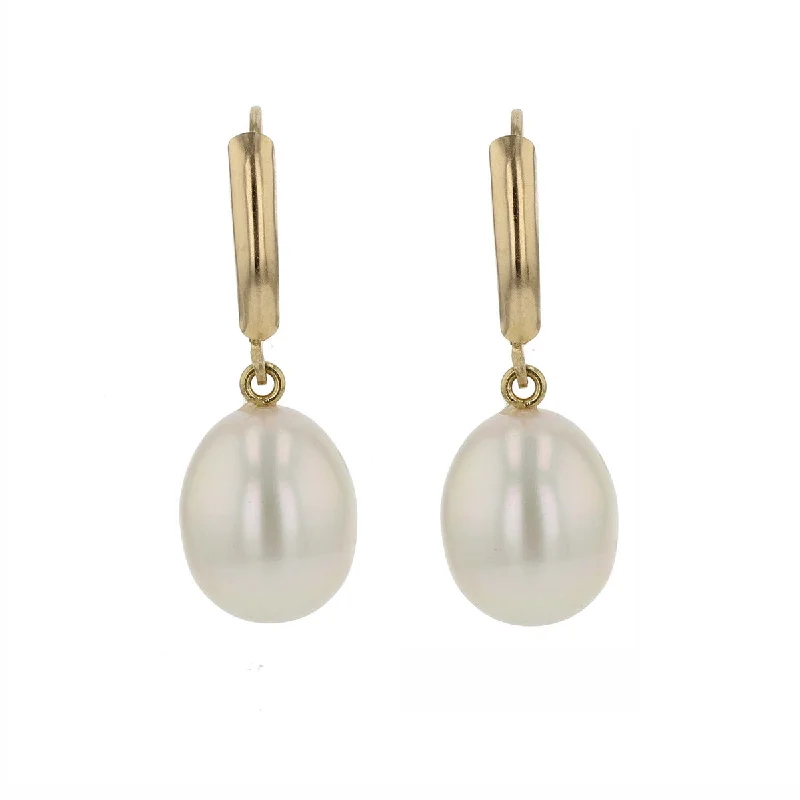 Sparkling Diamond Earrings For Weddings-14K Yellow Gold Freshwater Pearl Drop Earrings