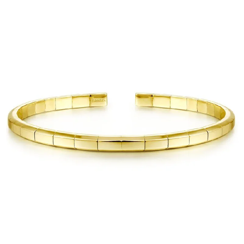 Bracelets With Classic Designs-Gabriel & Co. - BG4393-65Y4JJJ - 14K Yellow Gold Metal Bead Station Cuff Bracelet