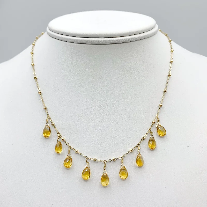 Dainty Gemstone Necklaces For Elegant Wear-Citrine Drops on Gold Filled Chain