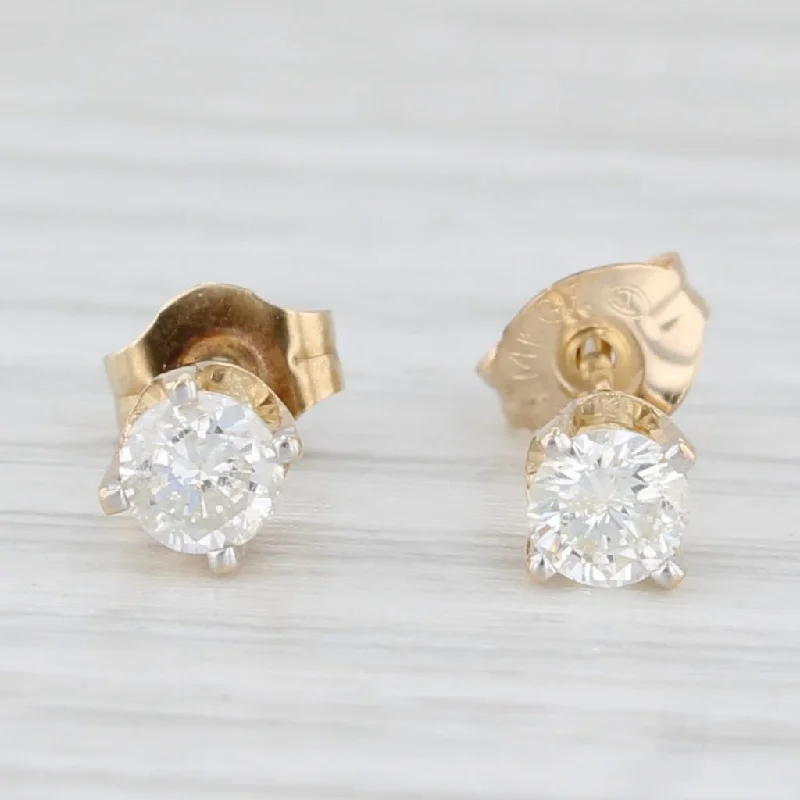 Trendy Silver Earrings For Bold Looks-0.40ctw Diamond Stud Earrings 14k Yellow Gold Round Solitaire Studs