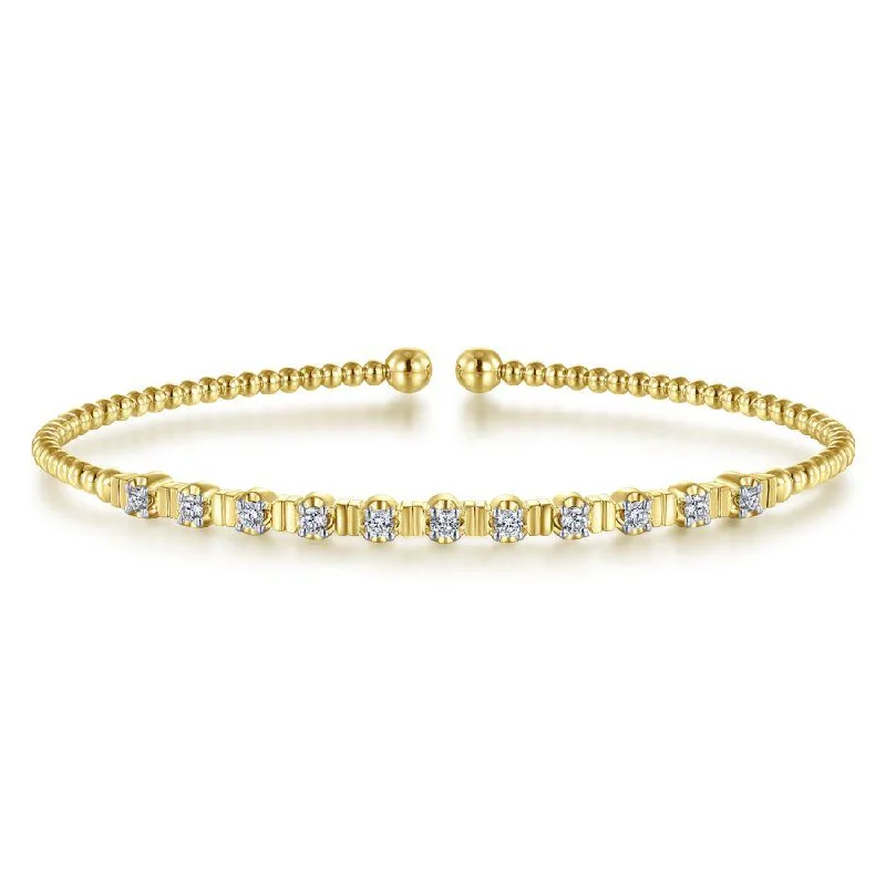 Bracelets For A Pop Of Color-Gabriel & Co. - BG4228-62Y45JJ - 14K Yellow Gold Bujukan Bead Cuff Bracelet with Diamond Stations