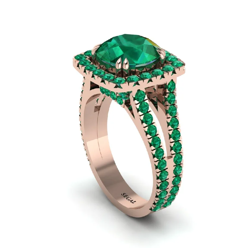 Gold Engagement Rings For Classic Brides-Emerald Pave Split Shank Engagement Ring - Averie No. 20