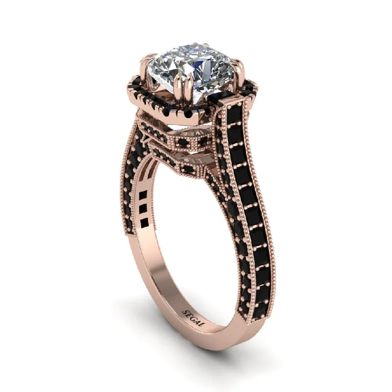 Dainty Gold Rings For Elegant Fashion-Diamond Three Halo Milgrain Engagement Ring - Mira No. 32